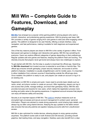 Mill Win – Complete Guide to Features, Download, and Gameplay
