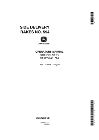 John Deere No.594 Side Delivery Rakes Operator’s Manual Instant Download (Publication No.OME7758)