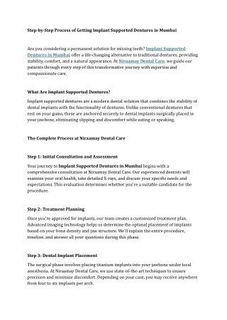 Step-by-Step Process of Getting Implant Supported Dentures in Mumbai