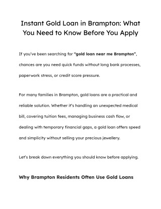 Instant Gold Loan in Brampton_ What You Need to Know Before You Apply