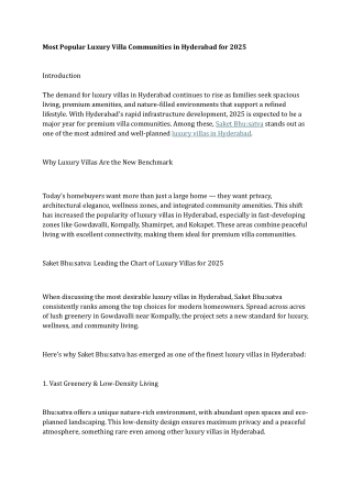 Most Popular Luxury Villa Communities in Hyderabad for 2025