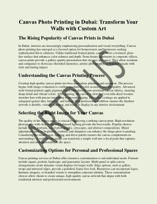 Canvas Photo Printing in Dubai Transform Your Walls with Custom Art