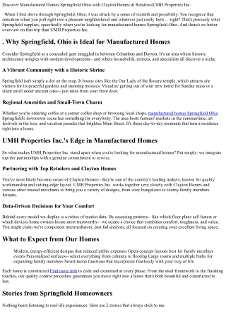 . Discover Manufactured Homes Springfield Ohio with Clayton Homes & Retailers|UM