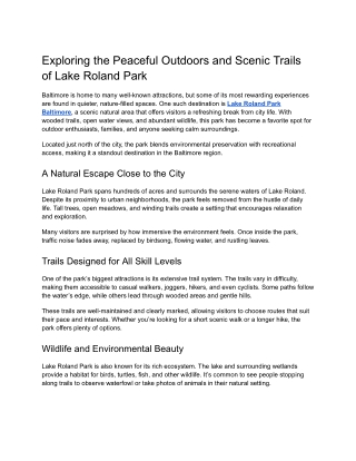 Exploring the Peaceful Outdoors and Scenic Trails of Lake Roland Park