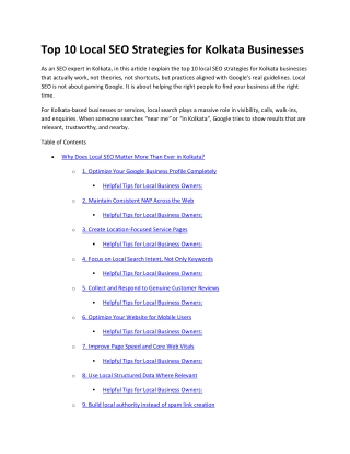 Top 10 Local SEO Strategies for Kolkata Businesses