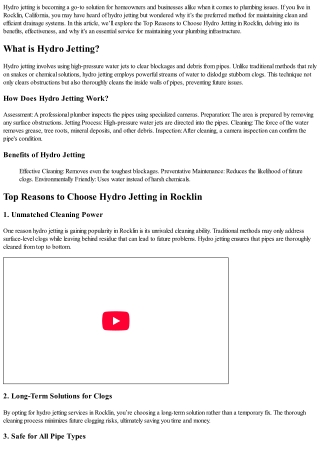 Top Reasons to Choose Hydro Jetting in Rocklin