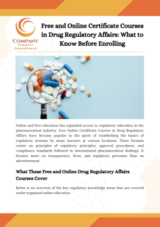 Free and Online Certificate Courses in Drug Regulatory Affairs What to Know Before Enrolling