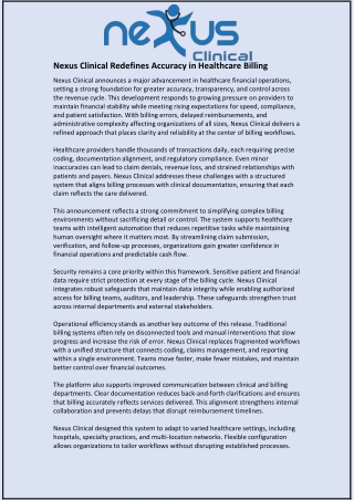 Nexus Clinical Redefines Accuracy in Healthcare Billing