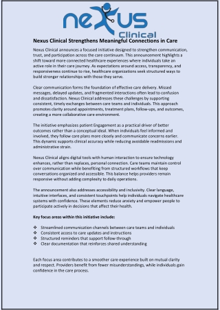 Nexus Clinical Strengthens Meaningful Connections in Care