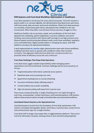 EHR Systems and Front Desk Workflow Optimization in Healthcare