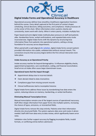 Digital Intake Forms and Operational Accuracy in Healthcare