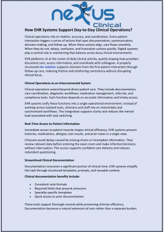 How EHR Systems Support Day-to-Day Clinical Operations?