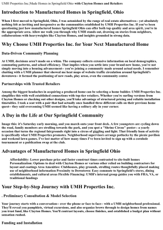 UMH Properties Inc.|Made Homes in Springfield Ohio with <strong>Clayton Homes</s