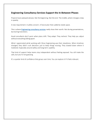 Engineering Consultancy Services Support the In-Between Phases