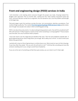 Front end engineering design (FEED) services in India