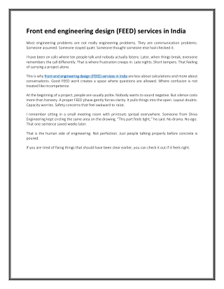 Front end engineering design (FEED) services in India