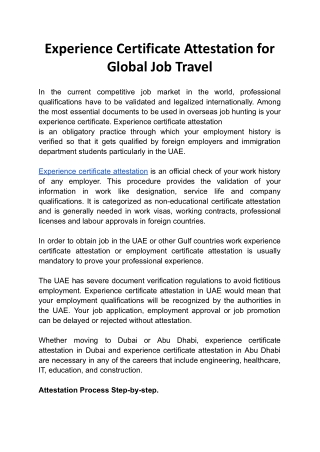 Experience Certificate Attestation for Global Job Travel