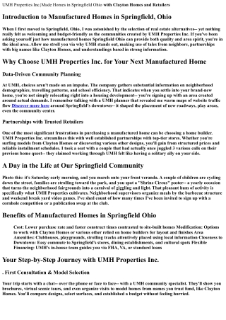 UMH Properties Inc.|Produced Homes in Springfield Ohio with <strong>Clayton Home