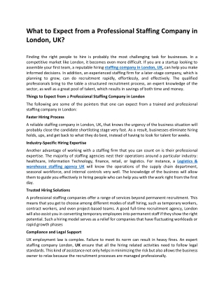 What to Expect from a Professional Staffing Company in London