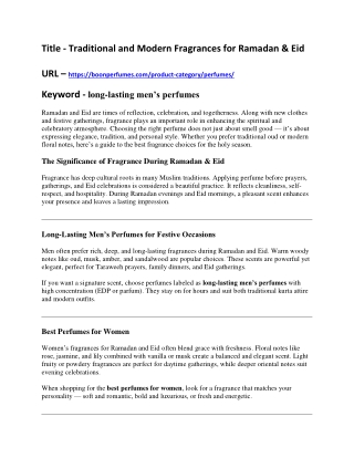 Traditional and Modern Fragrances for Ramadan & Eid