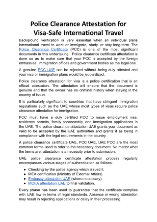 Police Clearance Attestation for Visa-Safe International Travel