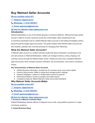 Buy Walmart Seller Accounts in USA 2026