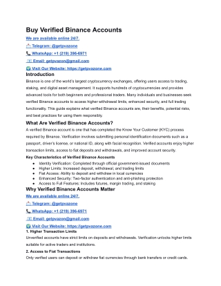 Buy Verified Binance Accounts in USA 2026