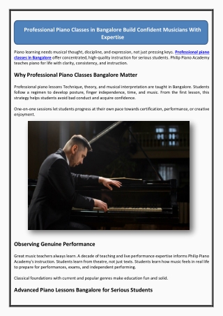 Professional Piano Classes in Bangalore Build Confident Musicians With Expertise
