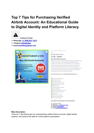 Top 7 Tips for Purchasing Verified Airbnb Account...