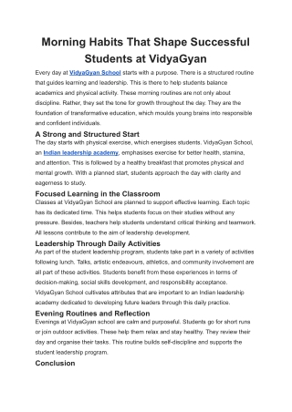 Morning Habits That Shape Successful Students at VidyaGyan