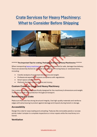 Crate Services for Heavy Machinery - What to Consider Before Shipping