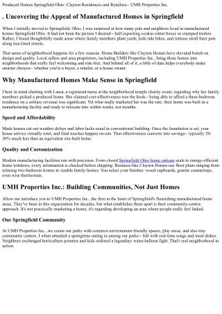 . Produced Homes Springfield Ohio: Clayton Homes and Retailers-- UMH Properties