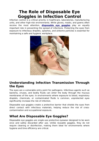 The Role of Disposable Eye Goggles in Infection Control