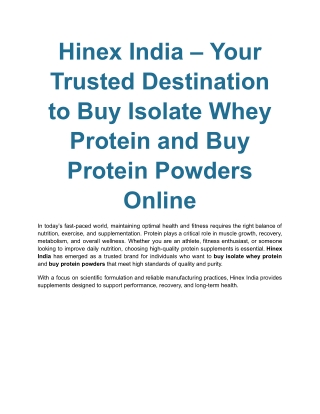 Hinex India – Your Trusted Destination to Buy Isolate Whey Protein and Buy Protein Powders Online