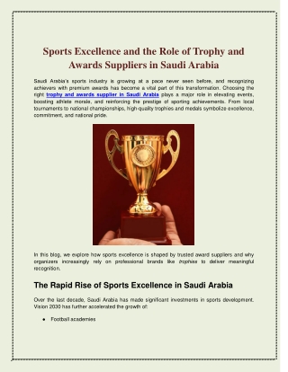 Sports Excellence and the Role of Trophy and Awards Suppliers in Saudi Arabia