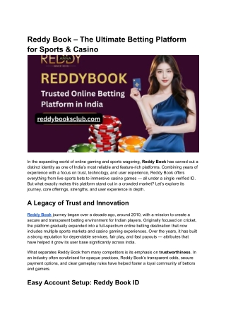 Reddy Book – The Ultimate Betting Platform for Sports & Casino
