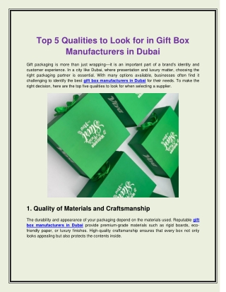 Top 5 Qualities to Look for in Gift Box Manufacturers in Dubai