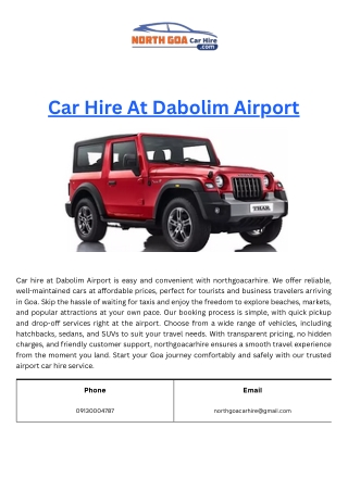 Car Hire At Dabolim Airport