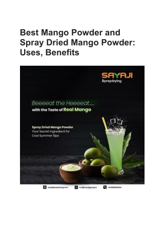 Best Mango Powder and Spray Dried Mango Powder_ Uses, Benefits