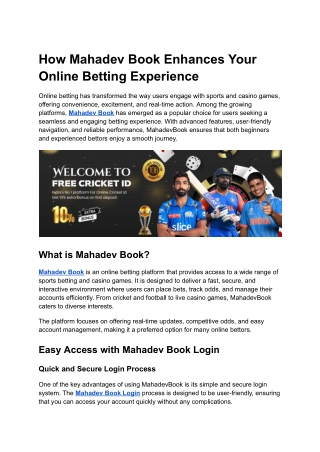 How Mahadev Book Enhances Your Online Betting Experience