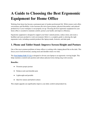 A Guide to Choosing the Best Ergonomic Equipment for Home Office