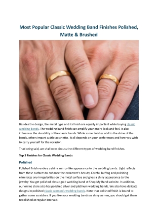 Most Popular Classic Wedding Band Finishes Polished, Matte & Brushed