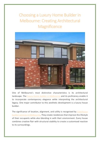 Choosing a Luxury Home Builder in Melbourne Creating Architectural Magnificence
