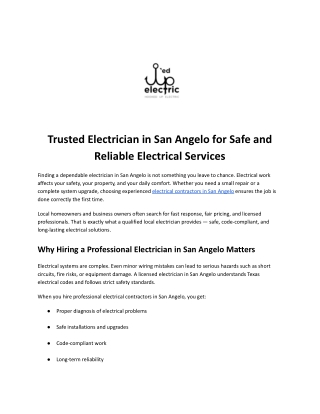 Trusted Electrician in San Angelo for Safe and Reliable Electrical Services