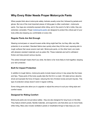 Why Every Rider Needs Proper Motorcycle Pants