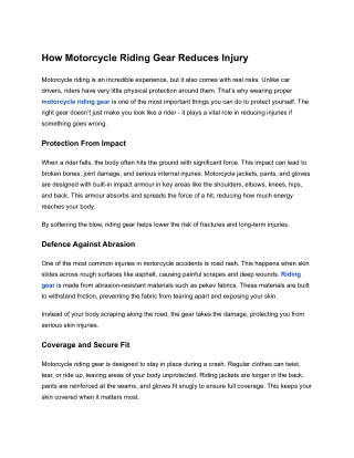How Motorcycle Riding Gear Reduces Injury