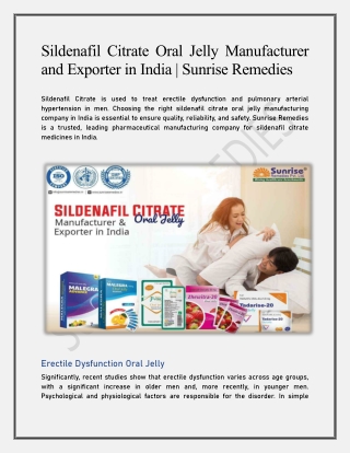 Sildenafil Citrate Oral Jelly Manufacturer and Exporter in India