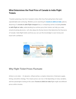 What Determines the Final Price of Toronto to Delhi Air India Flights? 