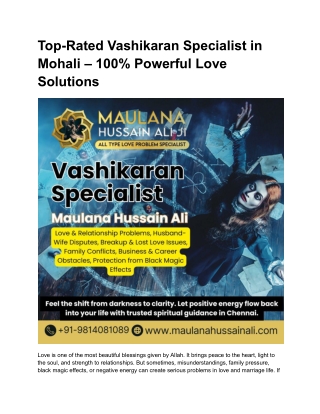Genuine Vashikaran Specialist in Mohali – Call Today
