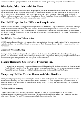 Made Homes Springfield Ohio: UMH Properties Inc. Stands Out Among Clayton Homes